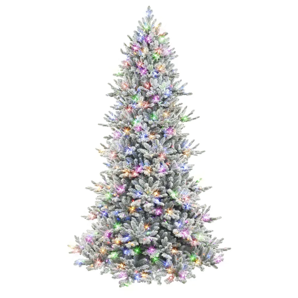 Pre-Lit Christmas Trees*The Holiday Aisle 7'5" H Green Realistic Artificial Fir Flocked/Frosted Christmas Tree With 700 Led Color Changing/Combination Lights