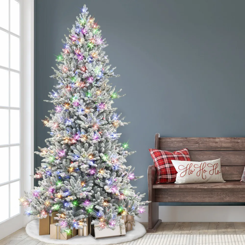 Pre-Lit Christmas Trees*The Holiday Aisle 7'5" H Green Realistic Artificial Fir Flocked/Frosted Christmas Tree With 700 Led Color Changing/Combination Lights