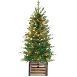 Pre-Lit Christmas Trees*Three Posts 48' H Green Realistic Artificial Fir Christmas Tree With 100 Lights And Pinecones