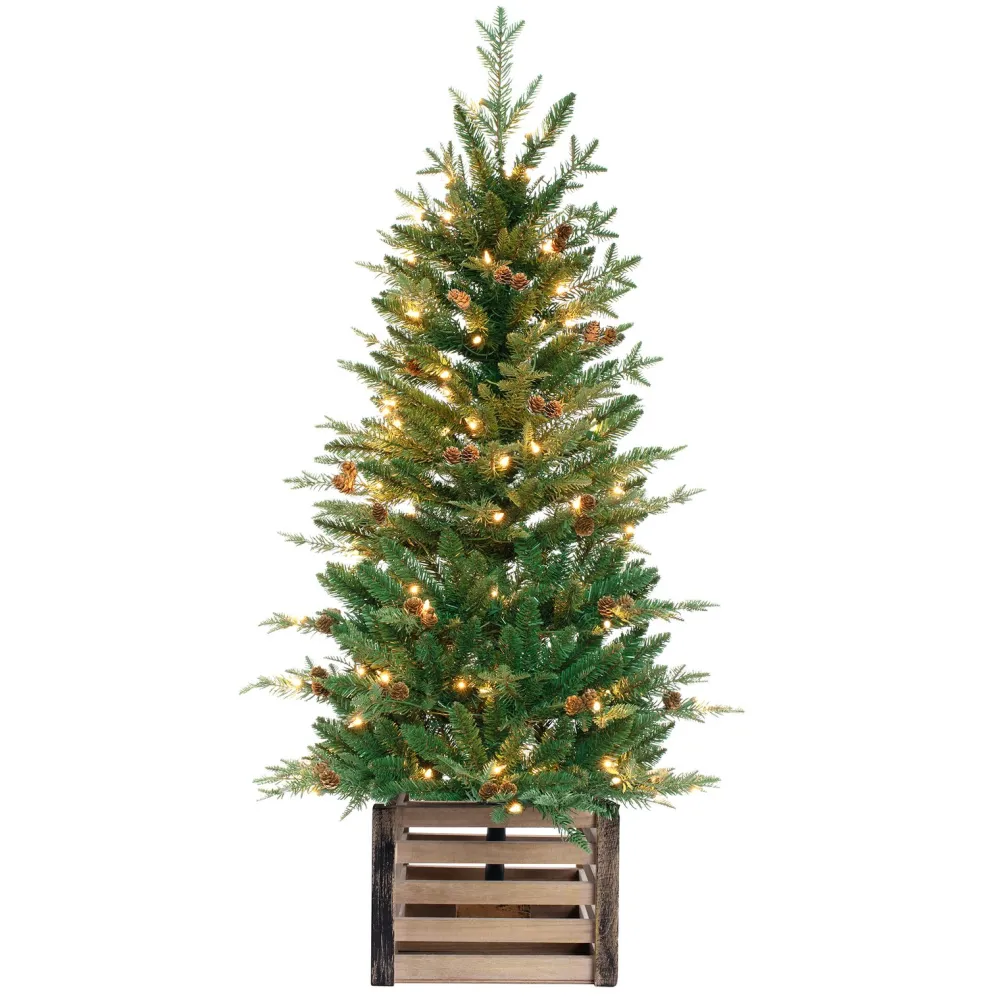Pre-Lit Christmas Trees*Three Posts 48' H Green Realistic Artificial Fir Christmas Tree With 100 Lights And Pinecones