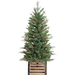 Pre-Lit Christmas Trees*Three Posts 48' H Green Realistic Artificial Fir Christmas Tree With 100 Lights And Pinecones