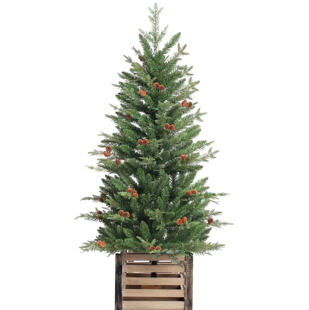 Pre-Lit Christmas Trees*Three Posts 48' H Green Realistic Artificial Fir Christmas Tree With 100 Lights And Pinecones
