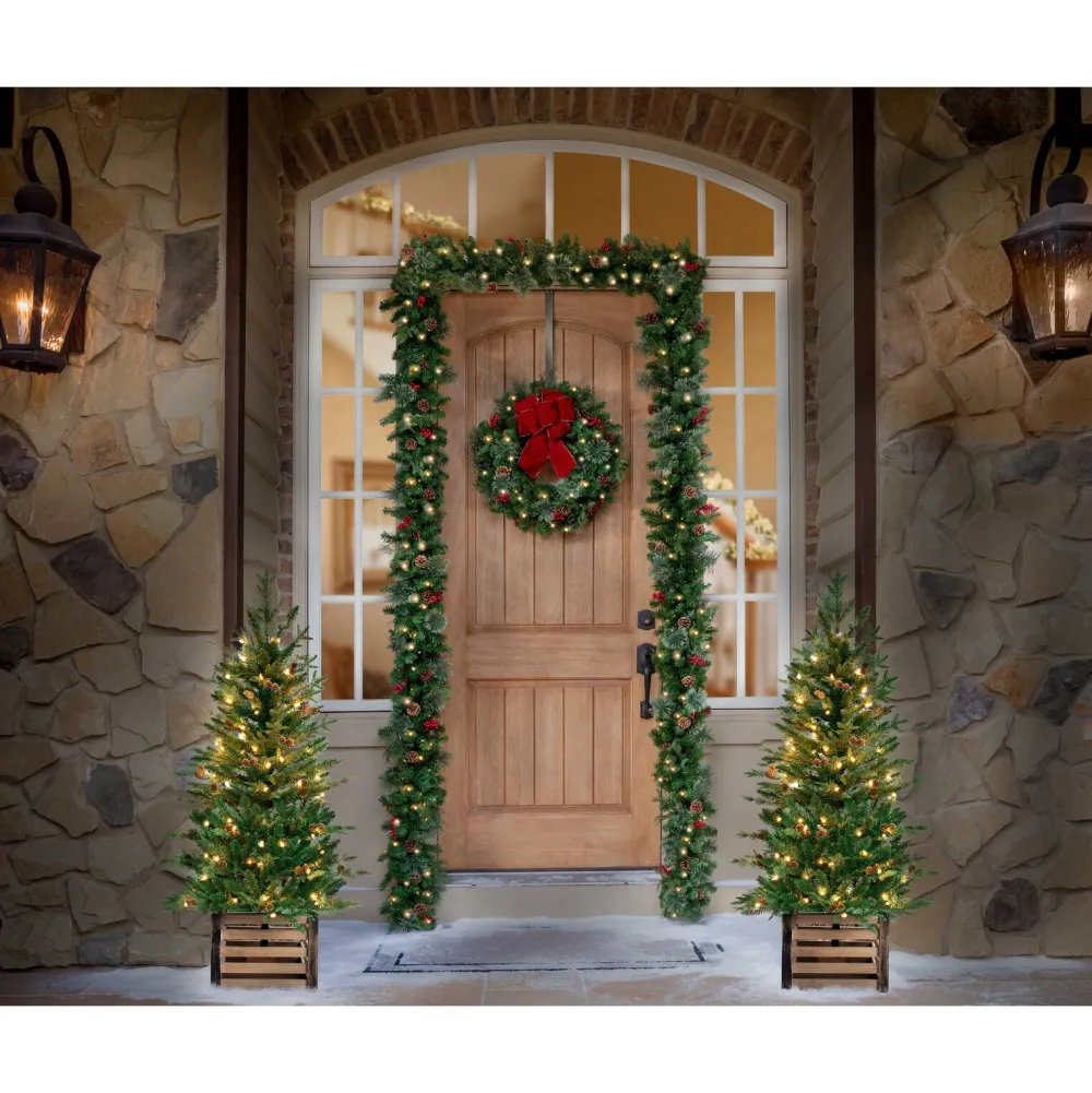 Pre-Lit Christmas Trees*Three Posts 48' H Green Realistic Artificial Fir Christmas Tree With 100 Lights And Pinecones