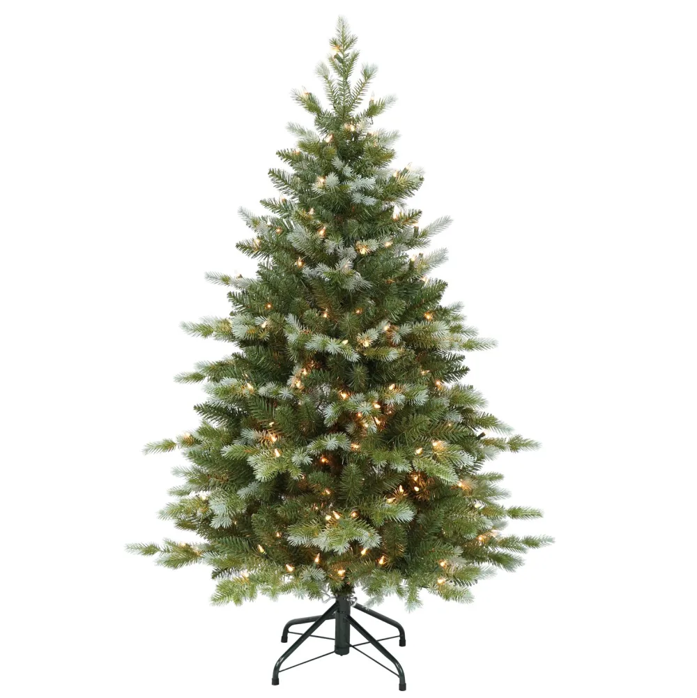 Pre-Lit Christmas Trees*The Holiday Aisle 4'6" H Green Realistic Artificial Spruce Frosted Christmas Tree With 200 Lights