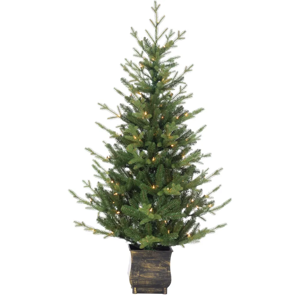 Pre-Lit Christmas Trees*The Holiday Aisle 5' H Green Realistic Artificial Pine Christmas Tree With 100 Led Lights And Berries