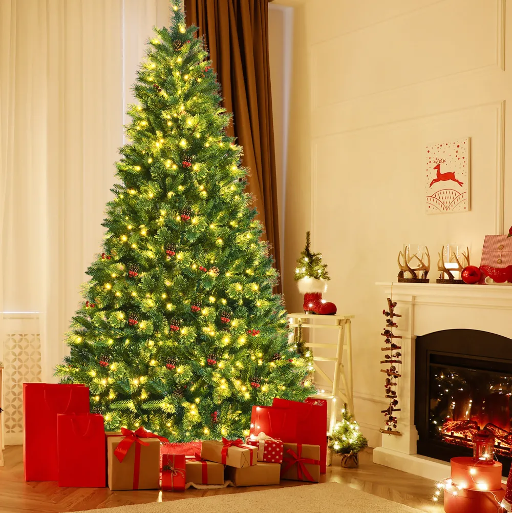 Pre-Lit Christmas Trees*The Holiday Aisle 96'' H Green Realistic Pine Cashmere Christmas Tree With 600 Led Lights