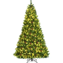 Pre-Lit Christmas Trees*The Holiday Aisle 96'' H Green Realistic Pine Cashmere Christmas Tree With 600 Led Lights