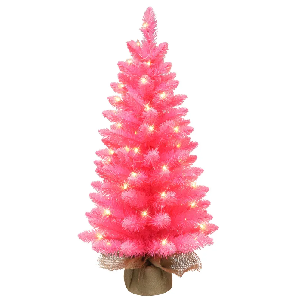 Pre-Lit Christmas Trees*The Holiday Aisle 36" H Pink Fir Christmas Tree With 50 Lights