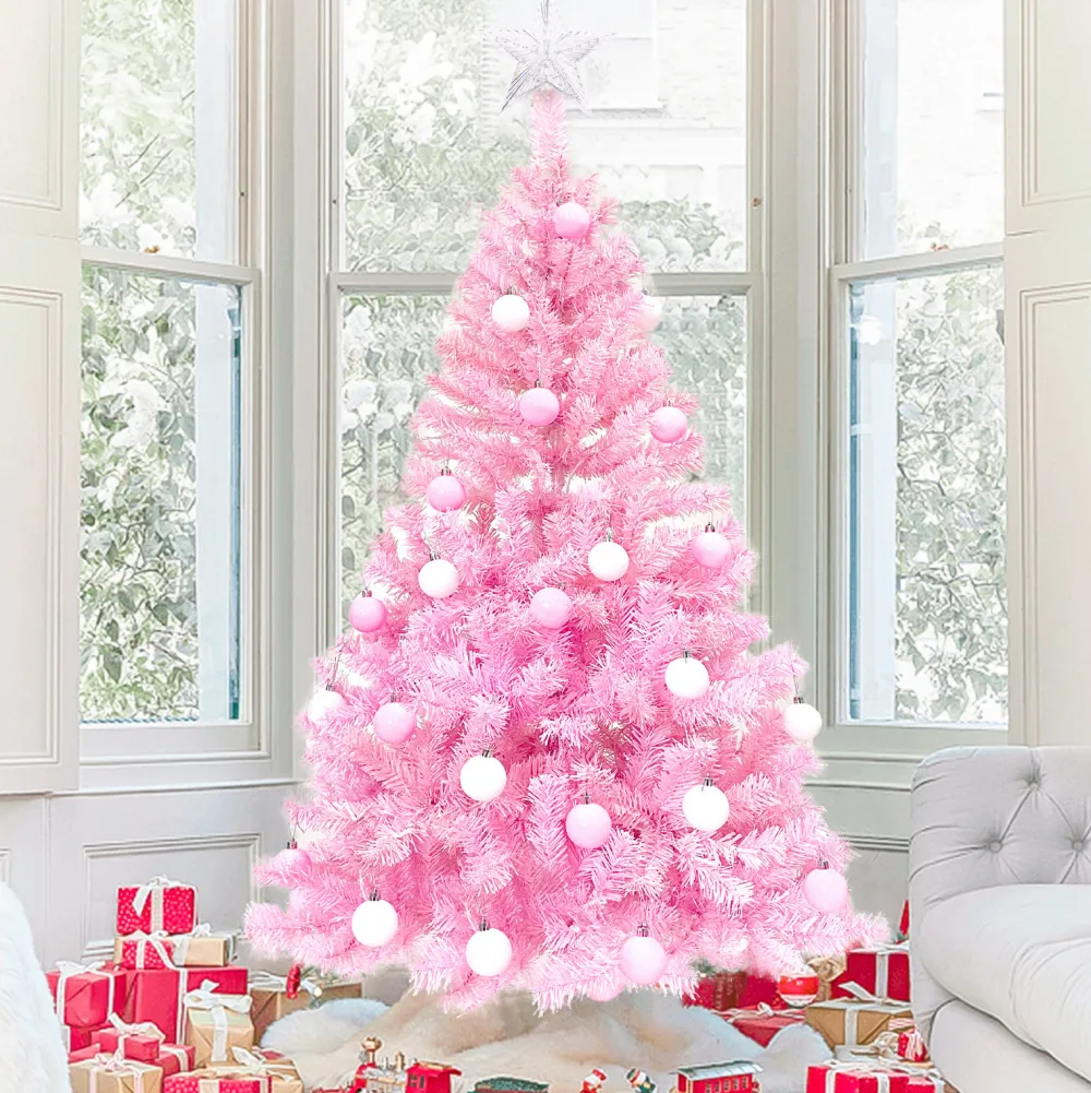 Pre-Lit Christmas Trees*The Holiday Aisle 5' H Pink Pre-Lit Artificial Fir Christmas Tree With 300 Led Twinkling Lights