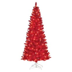 Pre-Lit Christmas Trees*The Holiday Aisle 6'5" H Red Fir Flocked/Frosted Christmas Tree With 200 Lights
