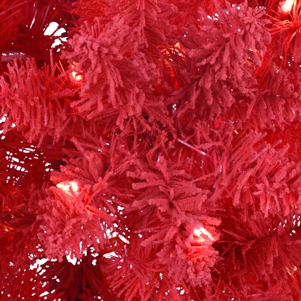 Pre-Lit Christmas Trees*The Holiday Aisle 6'5" H Red Fir Flocked/Frosted Christmas Tree With 200 Lights
