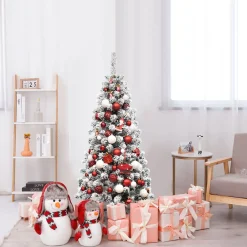 Pre-Lit Christmas Trees*The Holiday Aisle 54'' H Red/White Pine Cashmere Christmas Tree With 150 Led Lights