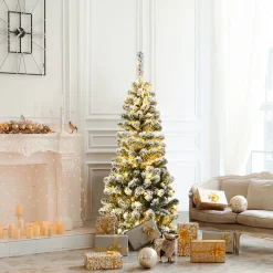 Pre-Lit Christmas Trees*The Holiday Aisle 54'' H Red/White Pine Cashmere Christmas Tree With 150 Led Lights