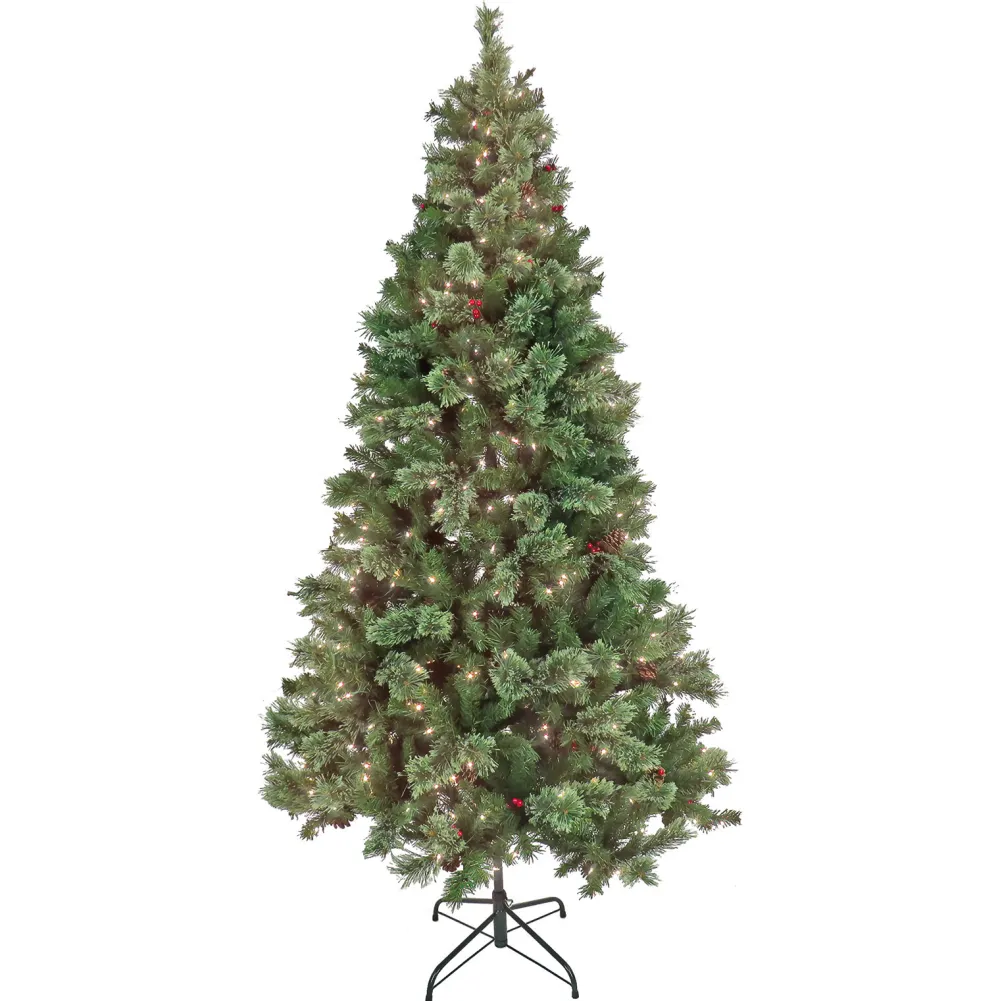 Pre-Lit Christmas Trees*The Holiday Aisle 90" H Regular Artificial Pvc Pine Cashmere Christmas Tree 550 Led Steady/Constant Lights And Pinecones