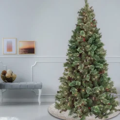 Pre-Lit Christmas Trees*The Holiday Aisle 90" H Regular Artificial Pvc Pine Cashmere Christmas Tree 550 Led Steady/Constant Lights And Pinecones