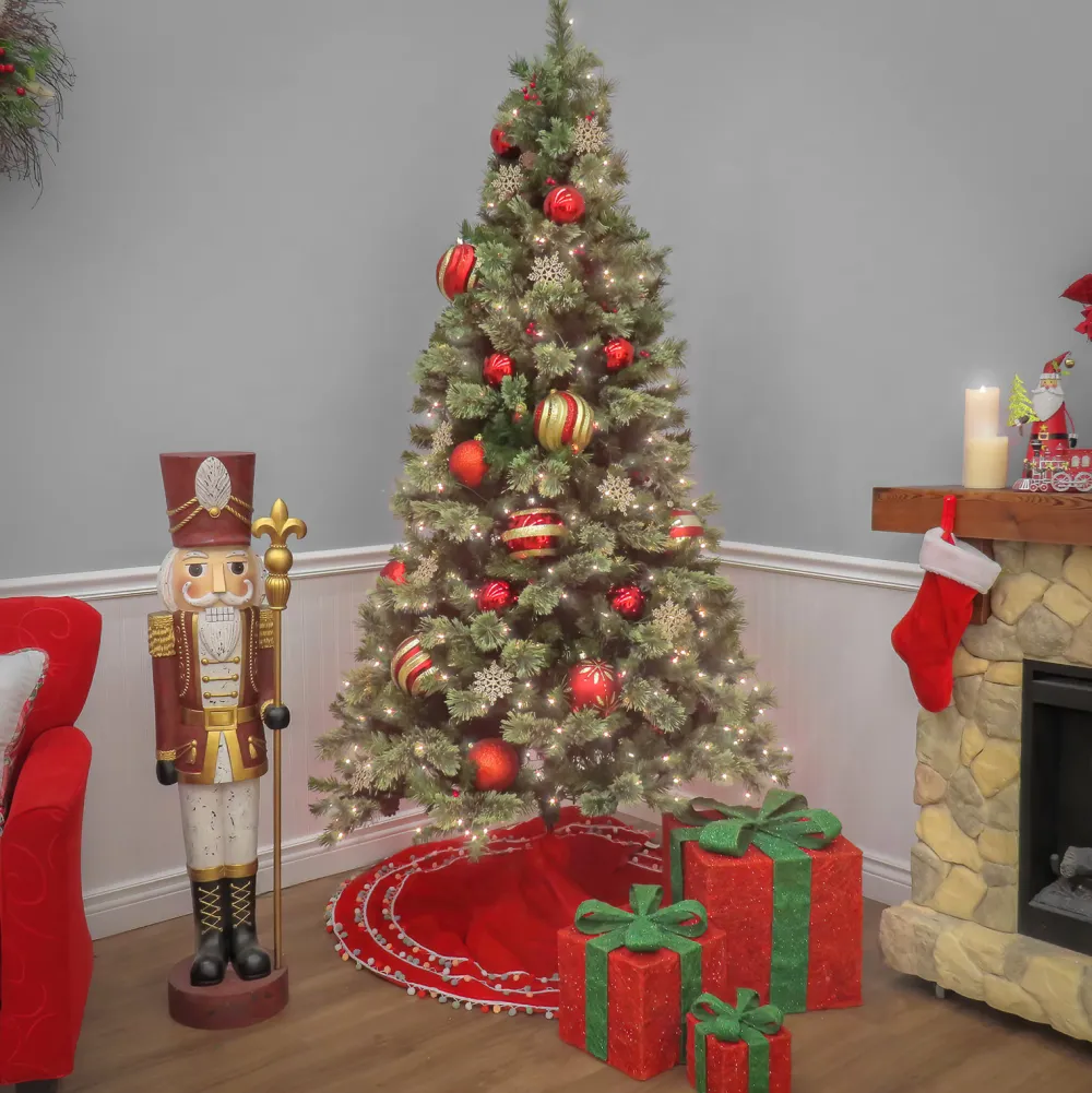 Pre-Lit Christmas Trees*The Holiday Aisle 90" H Regular Artificial Pvc Pine Cashmere Christmas Tree 550 Led Steady/Constant Lights And Pinecones