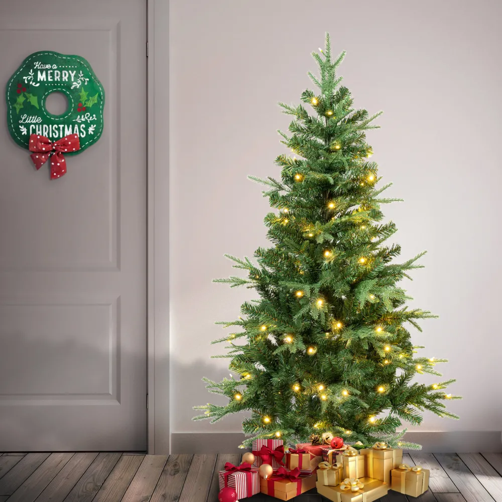 Pre-Lit Christmas Trees*The Holiday Aisle 54" H Regular Realistic Artificial Pvc And Pe Blend Fir Christmas Tree