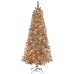 Pre-Lit Christmas Trees*The Holiday Aisle 78" H Rose Gold Realistic Pine Christmas Tree With 400 Incandescent Steady/Constant Lights