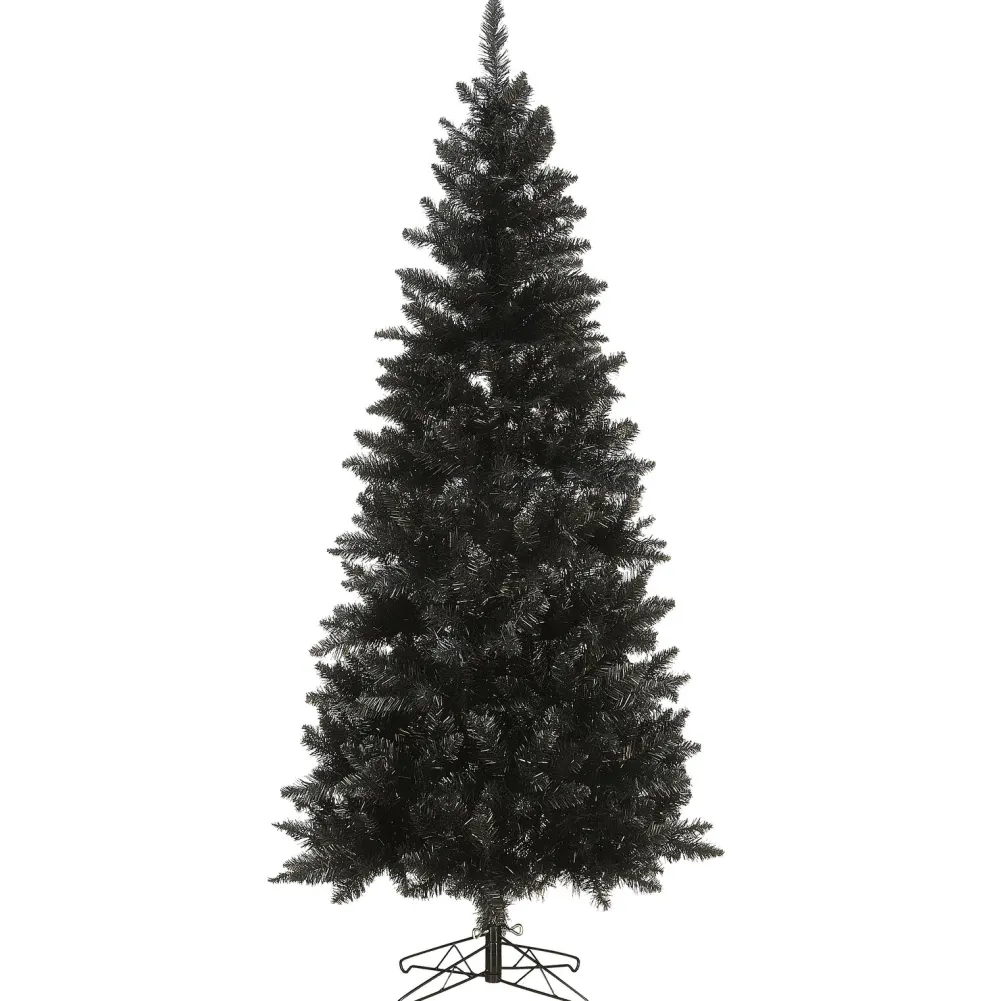Pre-Lit Christmas Trees*The Holiday Aisle 6' H Slender Black Artificial Fir Halloween Tree With 100 Led Lights
