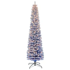 Pre-Lit Christmas Trees*The Holiday Aisle 7'5" H Slender Blue Fir Flocked/Frosted Christmas Tree With 300 Lights