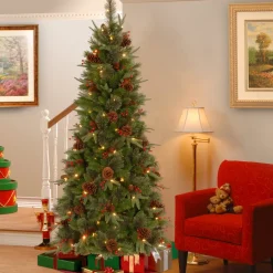 Pre-Lit Christmas Trees*Three Posts 7.6' H Slender Green Artificial Spruce Christmas Tree Withf 400 Lights