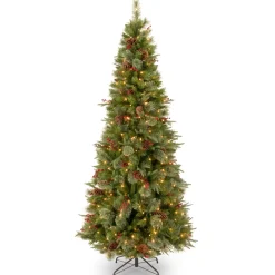 Pre-Lit Christmas Trees*Three Posts 7.6' H Slender Green Artificial Spruce Christmas Tree Withf 400 Lights