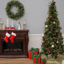 Pre-Lit Christmas Trees*Three Posts 7.6' H Slender Green Artificial Spruce Christmas Tree Withf 400 Lights