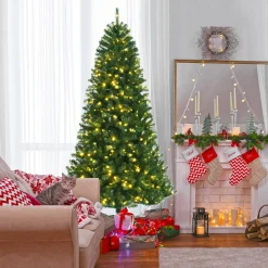 Pre-Lit Christmas Trees*The Holiday Aisle 84'' H Slender Green Artificial Spruce Christmas Tree With 500 Led Changing/Combination Lights