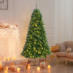 Pre-Lit Christmas Trees*The Holiday Aisle 84'' H Slender Green Artificial Spruce Christmas Tree With 500 Led Changing/Combination Lights