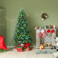 Pre-Lit Christmas Trees*The Holiday Aisle 84'' H Slender Green Artificial Spruce Christmas Tree With 500 Led Changing/Combination Lights