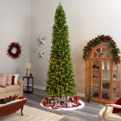 Pre-Lit Christmas Trees*The Holiday Aisle 12' H Slender Green Pine Cashmere Christmas Tree With 1100 Led Lights