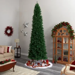 Pre-Lit Christmas Trees*The Holiday Aisle 12' H Slender Green Pine Cashmere Christmas Tree With 1100 Led Lights