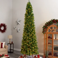 Pre-Lit Christmas Trees*The Holiday Aisle 12' H Slender Green Pine Cashmere Christmas Tree With 1100 Led Lights