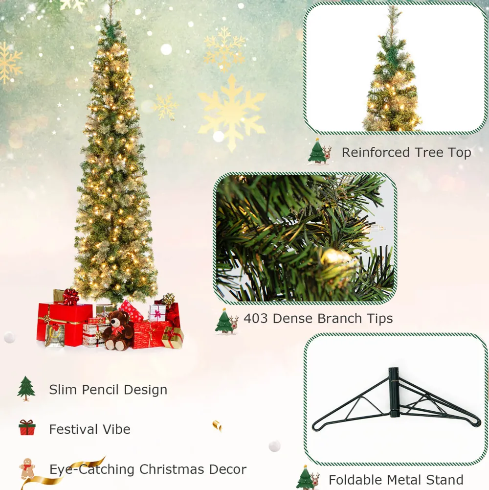 Pre-Lit Christmas Trees*The Holiday Aisle 7' H Slender Green Pine Cashmere Christmas Tree With 150 Mini Incandescent Lights