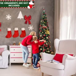 Pre-Lit Christmas Trees*The Holiday Aisle 7' H Slender Green Pine Cashmere Christmas Tree With 150 Mini Incandescent Lights