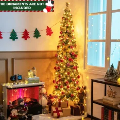 Pre-Lit Christmas Trees*The Holiday Aisle 7' H Slender Green Pine Cashmere Christmas Tree With 150 Mini Incandescent Lights