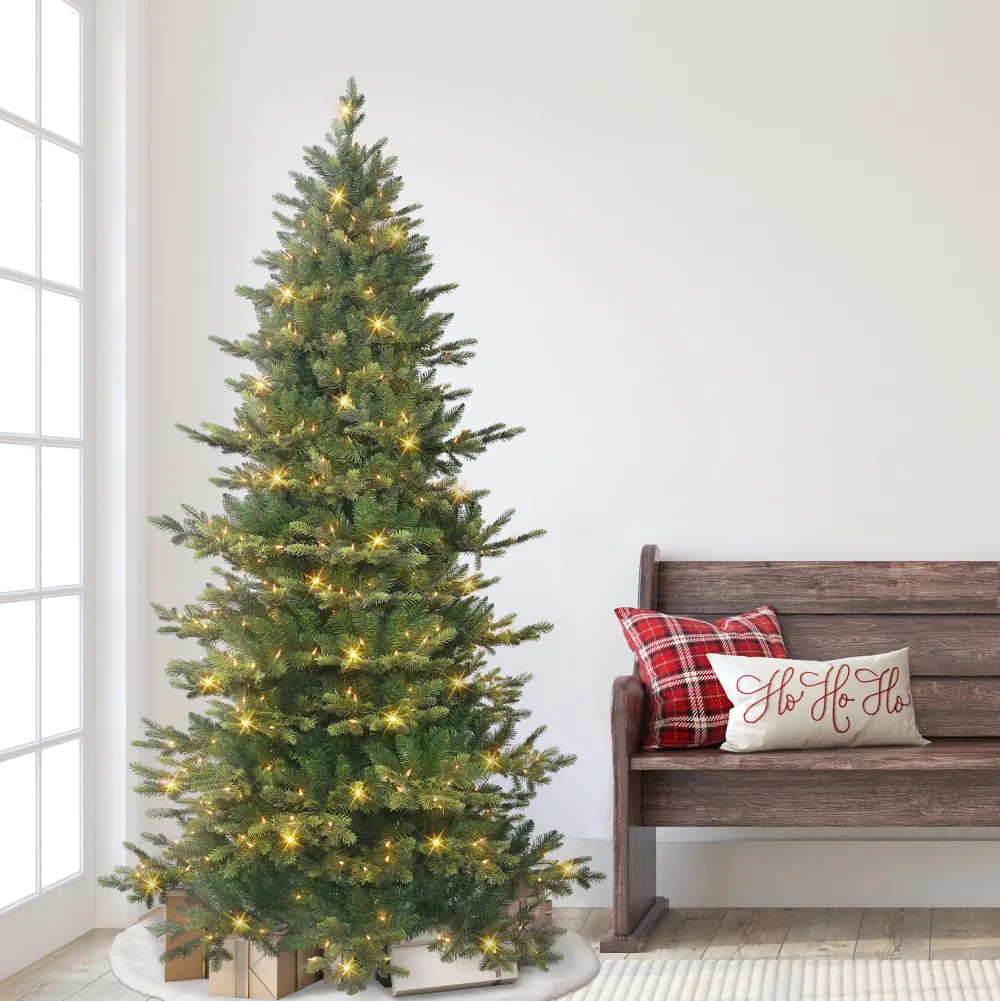Pre-Lit Christmas Trees*The Holiday Aisle 6'5" H Slender Green Realistic Artificial Fir Christmas Tree With 350 Lights