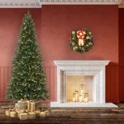 Pre-Lit Christmas Trees*Haute Decor 9' H Slender Green Realistic Fir Artificial Christmas Tree With 800 Led Lights