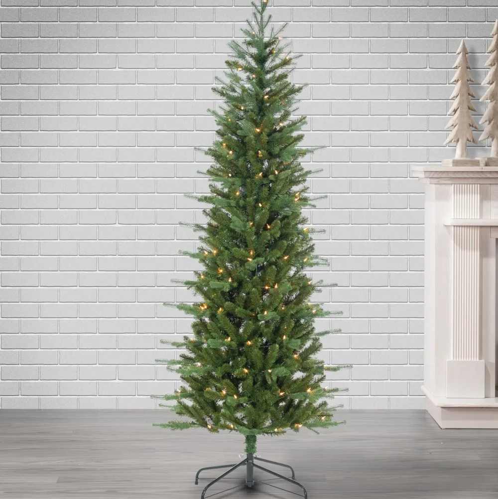 Pre-Lit Christmas Trees*The Holiday Aisle 6'5" H Slender Green Realistic Artificial Pine Christmas Tree With 150 Lights
