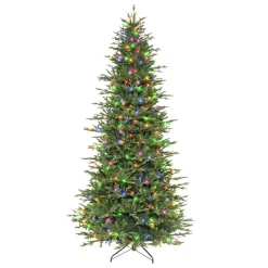 Pre-Lit Christmas Trees*The Holiday Aisle 9' H Slender Green Realistic Artificial Fir Christmas Tree With 700 Led Color Changing/Combination Lights