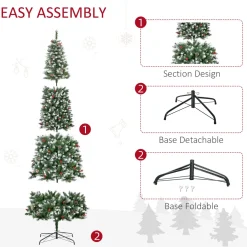 Pre-Lit Christmas Trees*The Holiday Aisle 9'' H Slender Green/White Flocked/Frosted Christmas Tree With 300 Led Lights