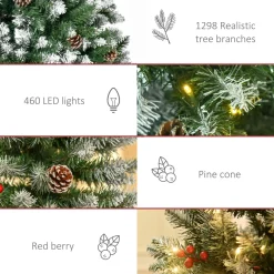 Pre-Lit Christmas Trees*The Holiday Aisle 9'' H Slender Green/White Flocked/Frosted Christmas Tree With 300 Led Lights