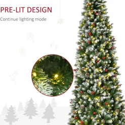 Pre-Lit Christmas Trees*The Holiday Aisle 9'' H Slender Green/White Flocked/Frosted Christmas Tree With 300 Led Lights