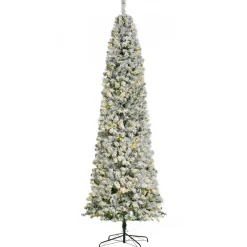 Pre-Lit Christmas Trees*The Holiday Aisle 9' H Slender Green/White Flocked/Frosted Christmas Tree With 350 Led Lights