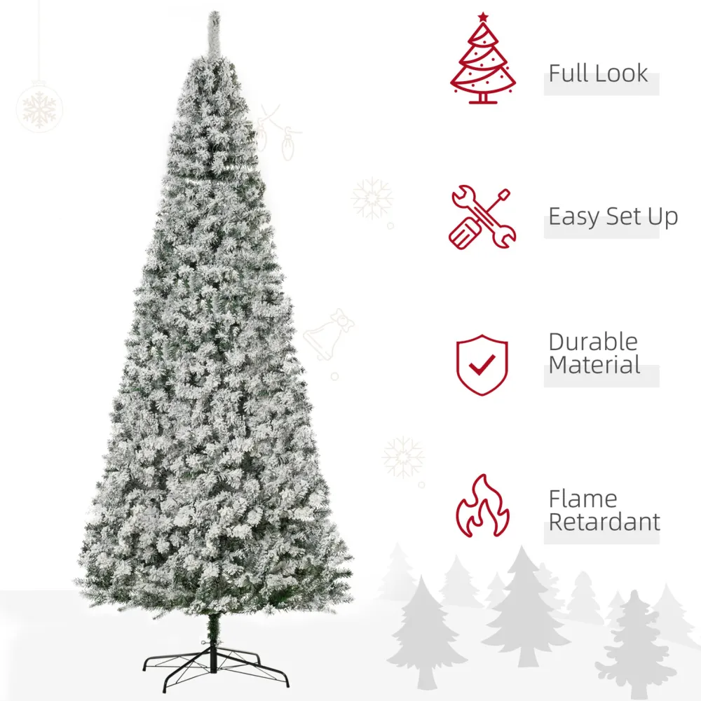 Pre-Lit Christmas Trees*The Holiday Aisle 9' H Slender Green/White Flocked/Frosted Christmas Tree With 350 Led Lights