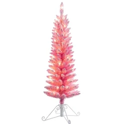 Pre-Lit Christmas Trees*The Holiday Aisle 4' H Slender Pink Realistic Artificial Fir Christmas Tree With 50 Lights