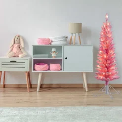 Pre-Lit Christmas Trees*The Holiday Aisle 4' H Slender Pink Realistic Artificial Fir Christmas Tree With 50 Lights