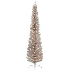 Pre-Lit Christmas Trees*The Holiday Aisle 72" H Slender Rose Gold Fir Christmas Tree With 100 Lights