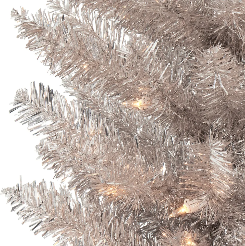 Pre-Lit Christmas Trees*The Holiday Aisle 72" H Slender Rose Gold Fir Christmas Tree With 100 Lights