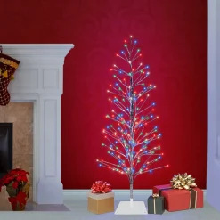 Pre-Lit Christmas Trees*The Holiday Aisle 5' H Slender Silver Cedar Christmas Tree With 180 Led Lights